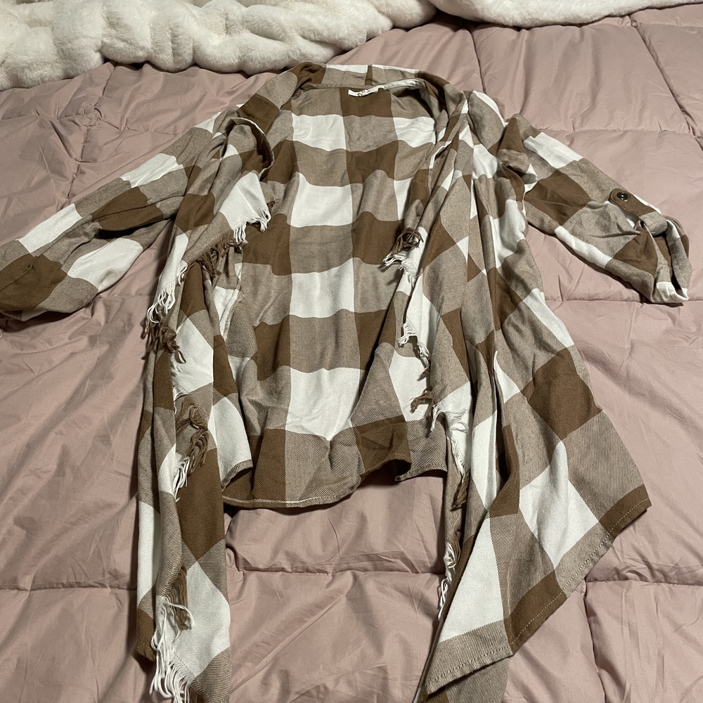 Maurices Brown and White Plaid Cardigan